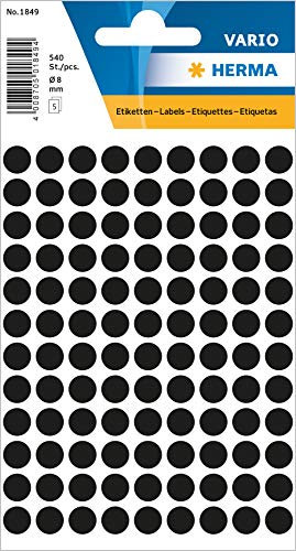 Herma | Etichette multiuso, rotonde, diametro 8 mm, 540 pezzi 8 mm rund Papier, 540 Stück, schwarz nero/opaco