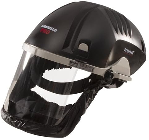 Trend Airshield Pro Full Faceshield, Dust Protector, Battery Powered Air Circulating Mask for Woodworking, AIR/PRO, Black and Grey