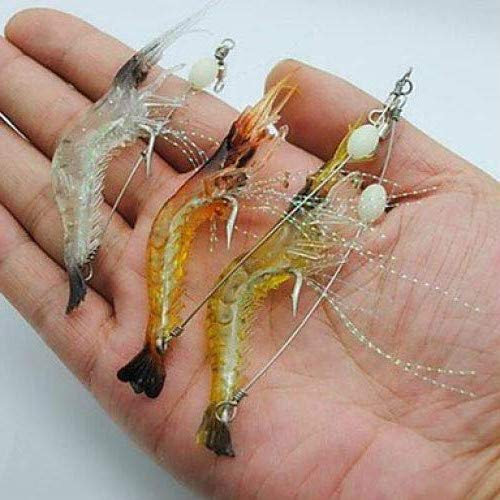 Fluoreszierende Garnelen-Angelköder, Gummiköder mit Haken, Fliegenangeln, Shimano–/Penn-Rollen, bester Barsch-Kunstköder, 3pcs-shrimp