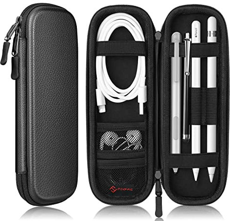 Fintie Hülle für Apple Pencil (1. / 2. Generation) - Kunstleder Stifthalter für Samsung, Huawei, Surface Pro Stylus Pen Tasche Schutzhülle mit Ablagefach für S Pen und USB Kabel, Schwarz