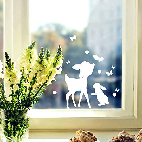 Fensterbild Hase Häschen & Rehkitz -WIEDERVERWENDBAR- Fensterdeko Fensterbilder Osterhase Reh & Schmetterlinge M2347 ilka parey wandtattoo-welt®