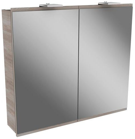 FACKELMANN LED Spiegelschrank Lima/Badschrank mit Soft-Close-System/Maße (B x H x T): ca. 80 x 73 x 15,5 cm/Möbel fürs WC oder Badezimmer/Korpus: Braun/Front: Braun/Spiegel