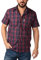 Rydale Men's Short Sleeved Shirts Check Patterned Summer Poly Cotton Work Casual Shirt (L, Sherburn Red)