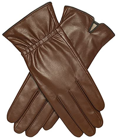 Acdyion Damen Winter Touchsreen Lederhandschuhe Echtleder Warme Kaschmirfutter Outdoor Freizeit Handschuhe Elegant Elastisch Slim Fit (Kamel, M)