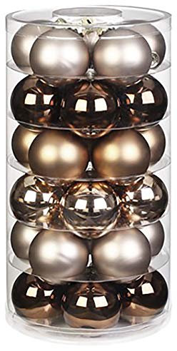 Inge Glas Weihnachtskugeln | Schöne Christbaumkugeln aus Glas | 30 Kugen in Dose | Christbaumschmuck Weihnachtsbaumschmuck Weihnachtsbaumkugeln (Elegant Lounge | Creme braun Glanz/matt)