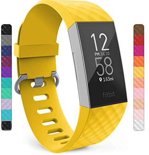 Yousave Accessories Armband Kompatibel mit Fitbit Charge 3 & 4, Silikon Ersatzarmband für Fitbit Charge3 / Charge4, Sport Armband, Armbänder Kompatibel mit Fitbit Charge 3 & 4 - Klein - Mellow Yellow