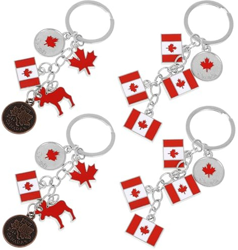 PRETYZOOM Lot De 4 Porte-Clés Drapeau National Canadien 3.74X1.18 Pouces Porte-Clés Créatifs Décoratifs Souvenir Cadeau Pour Famille Amis Collègues