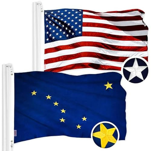 G128 Kombipack: USA Amerikanische Flagge 3x5 Fuß bestickte Sterne & Alaska State Flagge 3x5 Fuß gestickt