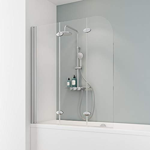 Schulte Duschabtrennung, faltbar für Badewanne, einfacher Aufbau, 113 x 140 cm, 5 mm ESG-Glas Klar hell, chromoptik, Scharnier Oval