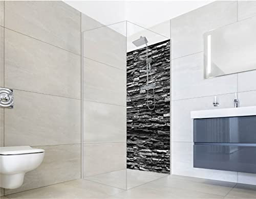 NORILIVING Duschrückwand Fliesenersatz Dusche 80x200 cm Motiv Steinverblender Schiefer schwarz | Duschwand ohne Bohren 1 teilig | Wandverkleidung Bad Aluverbundplatte 3 mm
