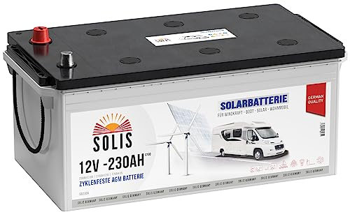 SOLIS Solarbatterie 12V 230Ah AGM Batterie Versorgungsbatterie Wohnmobil Verbraucher Boot Wohnwagen Camping Batterie zyklenfest (230AH 12V)