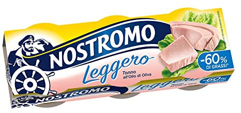 Nostromo - Tonno Leggero all'olio di oliva -60% di Grassi, 3 lattine da 60gr. Qualità Pinne Gialle, senza conservanti.