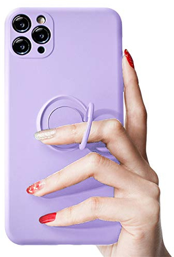 Tybiky Cover per iPhone 11 Pro Liquid Silicone, [con anello girevole a 360 gradi] Silicone Bumper Custodia antiurto e antigraffio Interno Custodia in Microfibra Case Cover per iPhone 11 Pro. Lilla