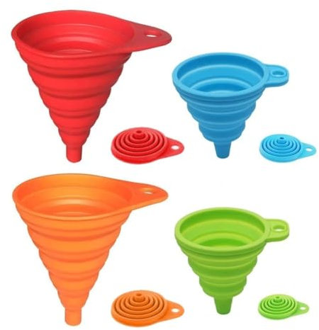 LINGLAN Entonnoir pliable en silicone Rainbow Colors de 4, petit et grand, entonnoir pliable pour cuisine