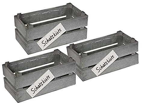 UNUS Kiste Holz rechteckig mit Kunststoffeinsatz grau washed Schatzkiste 3er Set