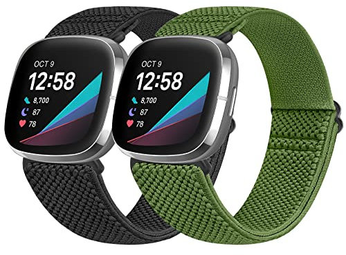 Vodtian Elastische Nylon-Schlaufenbänder, kompatibel mit Fitbit Sense 2/Fitbit Sense/Fitbit Versa 4/Fitbit Versa 3, verstellbar, weich, dehnbar, Sport-geflochtenes Ersatzarmband für Männer und Frauen,