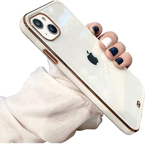 OWM iPhone 13 Case Clear Silicone Transparent Back Bumper Gold Edging Slim Soft Protective Shockproof Phone Cover [Only] Compatible for iPhone 13 (White)