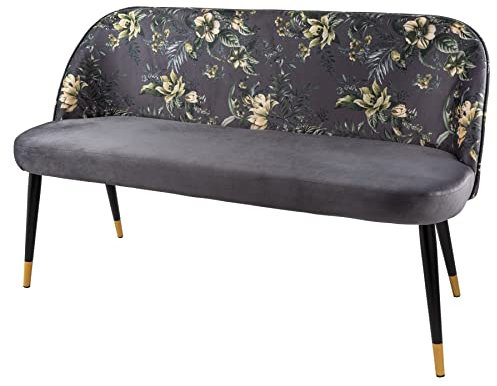 Riess Ambiente Design Bank PRÊT-À-Porter grau Samt florales Muster und goldene Fußkappen