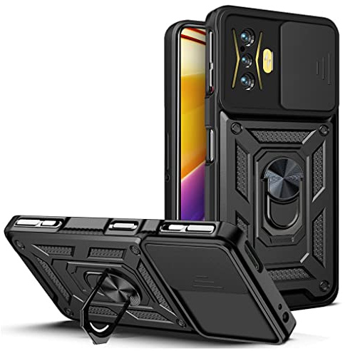 SNCLET für Redmi K50 Gaming Case,Premium Hard PC Handyhülle mit Slide Camera Cover Ring Kickstand Anti-Kratz Etui Bumper Stoßfeste Schutzhülle Cover für Xiaomi Poco F4 GT,Redmi K50 Gaming,Schwarz