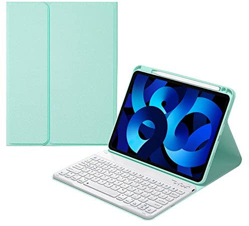 Funda para teclado para iPad de 6ª generación 2018/5ª generación 2017/iPad Air 2, ranura superior para bolígrafo, llaves cóncavas, funda inteligente delgada de cuero, verde menta