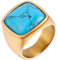 OAKKY Herren Persönlichkeit Vintage Kuppel Stil Quadrat Synthetik Türkis Edelstein Biker Ring Edelstahl Erklärung Ehering Gold Größe 75 (23.9)