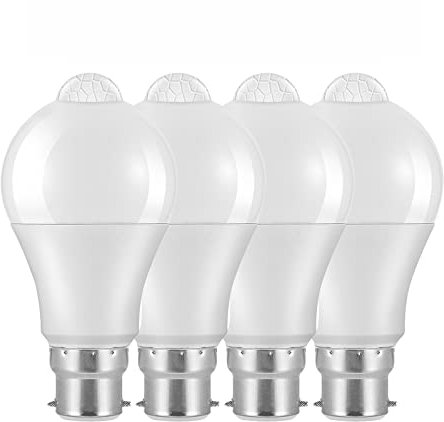 Powstro LED Smart Motion Light Bulbs - B22 PIR Light Sensor Bulb 12W Cool White 6000K Auto On/Off Night Lamp for Stairs, Garage, Corridor, Walkway, Yard, Hallway, Patio, Carport (4 Pack)