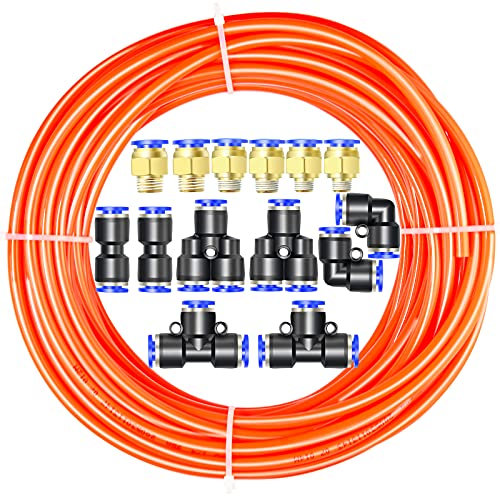 ERGAOBOY Orange 10M Polyurethane PU Air Hose Pipe Tube Kit,12mm OD x 8mm ID With Pneumatic Connector Kits