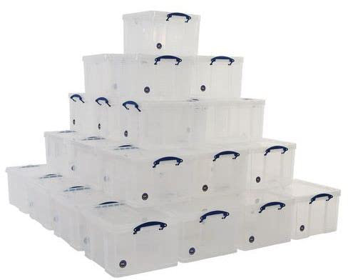 Horison Industries 42L Plastic Storage Box with Lid, Stackable Storage Boxes,Really Useful Box,Heavy Duty Storage Box - Clear Plastic Storage Box, Large Stacking Storage Box, 520x440x310mm - 36 pcs