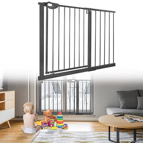 YUENFONG Türschutzgitter Treppenschutzgitter ohne Bohren, 105-115 cm breit Treppengitter Baby Auto-Close Türgitter für Kinder, 180° Zweiwegeöffnung, Schwarz