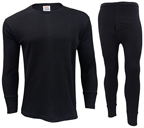 Gaffer Mens Thermal Top Bottom Long Johns T Shirt Trousers Warm Inner Under Wear Baselayer Long Sleeve Thermals Set Winter Ski Wear Black - Full Set S