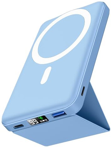 Podoru for Magsafe Powerbank,10000mAh Faltbarer powerbank iPhone PD 22.5W Schnellladen mit LED Display Kompatibel mit Mag-Safe für iPhone 16/15/14/13/12 Pro Max/Pro/Plus/Mini-Sierra Blau