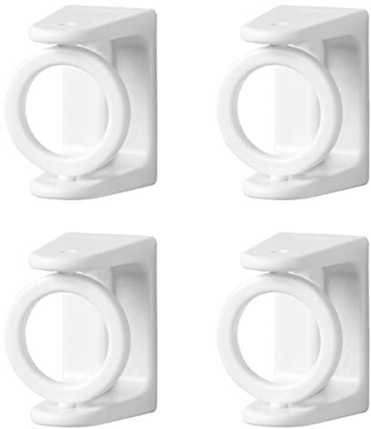 UESDU Self Adhesive Curtain Rod Bracket No Drilling 4 Pcs Towel Pole Holder with 360° Rotating Ring White Wall Fixing Rod Hangers Hooks for Bathroom Kitchen
