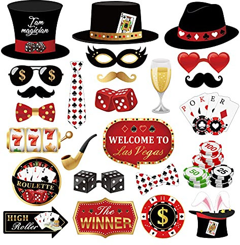 CC HOME 25 Stück Casino Poker Karten Muster Photo Booth Requisiten, Las Vegas Party Dekorationen Party Favor für Club Spiel Abendessen Nacht Spielkarten Party Essentials