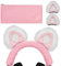 Geekria NOVA Knit Fabric Headband Cover + Cat Ears Attachment Set Compatible with Razer, SteelSeries, HyperX, Sennheiser, ASTRO, SONY, Logitech, ATH Headphones (White/Pink)