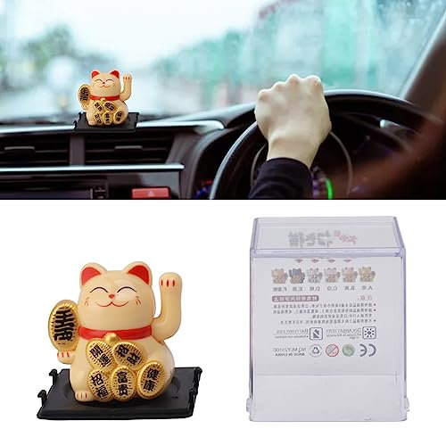 Glückskatze, Winkekatze, Solarbetrieben, Feng Shui, Niedliche Winkekatze, Glücksbringer, Reichtum, Einladende Katzen, Bezaubernde Schaukel, Glücksbringer, Glücksbringer, (Gelb)