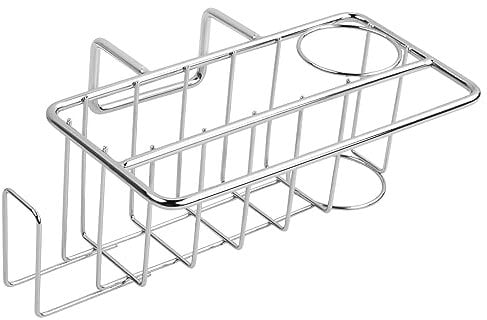4 in 1 Kitchen Sink Organizer Rack, Stainless Steel Sponge Holder for Kitchen Sink Silver, Sponge Brush Soap Dish Dishcloth Tray Drainer, Hanging Sink Tidy Caddy for Countertop, 19.5x12.5x7.5cm