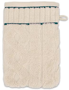 Möve Cosy Knits Zopf Allover Waschhandschuh 15 x 20 cm aus 100% Baumwolle, Nature/deep Lake