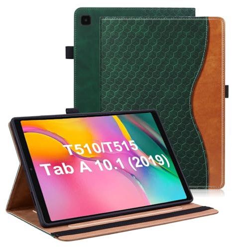 Vkooer Funda para Samsung Galaxy Tab A 10.1 Pulgada 2019 Carcasa PU Cuero SM-T510/T515 Flip Case Cover con Ranura para Tarjetas y Función de Soporte para Samsung Tab A 10.1 2019 - Verde Oscuro