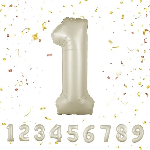 Geburtstag zahlen luftballon 1 jahre | Beige Folienballon 1 XXL -Riesen Folienballon in 40 - 101cm Geburtstagsdeko - Ballon Zahl Deko zum Geburtstag .Fliegt mit Helium