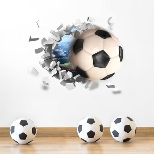 75 x 70 cm 3D Fußball Wandaufkleber, 2 Bögen Fußball Aufkleber für Jungenzimmer, Selbstklebende PVC Fußball Tapete Sport Wandkunst Dekor für Kinderzimmer, Zuhause, Party, Geburtstag