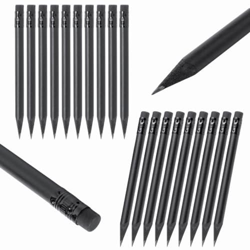 NIPORO 100 Stück Mini Bleistifte aus Naturholz - Mattschwarze Oberfläche, Schwarze Mine & Radiergummi (100)
