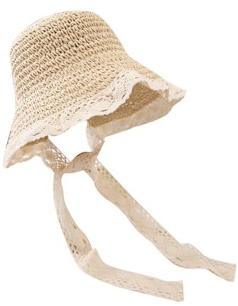 IPENNY Chapeau de Paille Fille Chapeau d'Eté à Large Bord Capeline Chapeau Soleil Enfant Coton Bob Pliable Panama Enfant avec Papillon Anti Soleil Chapeau Enfant Plage Voyage Loisir