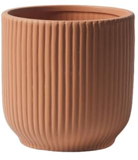 Fioriera in Ceramica Scanalata Rotonda Con Foro Di Drenaggio, Design Moderno A Strisce Per Interni Ed Esterni Vaso Per Piante Per Finestre Dell'home Office E Decorazioni Per Esterni (Arancione,17 cm)