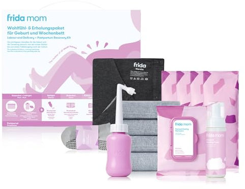 Frida Mom Geburt & Wochenbett Set | Komplettpaket mit Stillkleid, Intimpflege, Kühlbinden & Unterwäsche | 5-stufiges Erholungsprogramm für Mamas | Ideal für Kliniktasche & Baby-Party