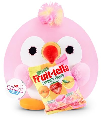Snackles Serie 2 35 cm (Sally) von ZURU Kuschelig-weiches, beruhigendes, 35 cm großes Plüschspielzeug mit lizenziertem Snackmarken-Accessoire, Fruit-Tella Tucan
