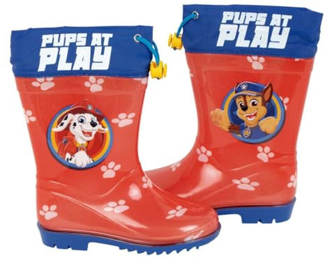 Stivali da Acqua per Bambini | Stivali da Acqua Paw Patrol Chase e Marshall | Stivali da pioggia con suola antiscivolo, rosso, 30 EU