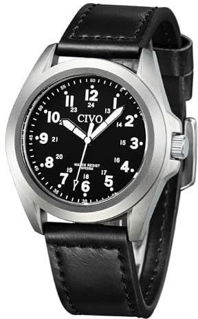 CIVO Uhren Herren Militär Lederarmband: Schwarz Analog Quarz Herrenuhr Militärzeit - Armbanduhr Herren Wasserdicht für Sport Outdoor