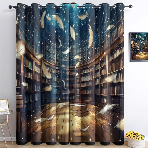 Generisch Blickdichte Fantasy Federn Gardinen Verdunkelungsvorhang H166 x B150 cm für Schlafzimmer mit Ösen, Lichtundurchlässige Vorhang Geräuschreduzierung