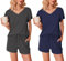 Ekouaer Pijama Mujer Verano Pijama Corto Mujer Paquete de 2 Mangas con Volantes Escote en Pico Suave Camiseta y Pantalón Corto, Gris Oscuro + Azul Marino, L