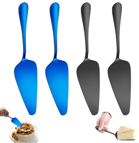 Bootoow Coltello Torta in Acciaio Inossidabile, 4 Pezzi Multifunzionale Paletta per Torta Adatta a Tagliare e Servire i Dolci per Cucine Ristoranti Feste Pala Torta Spatola Triangolo(Nero+Blu)